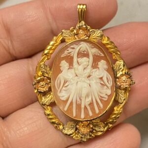 Vintage Signed SAMSAN 12 GF Cameo Pin Brooch Pendant 3 Ladies Gold Filled